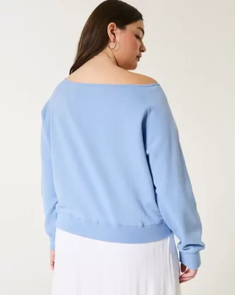Omuzları Açık, Dalgalı Desenli Grafik Sweatshirt