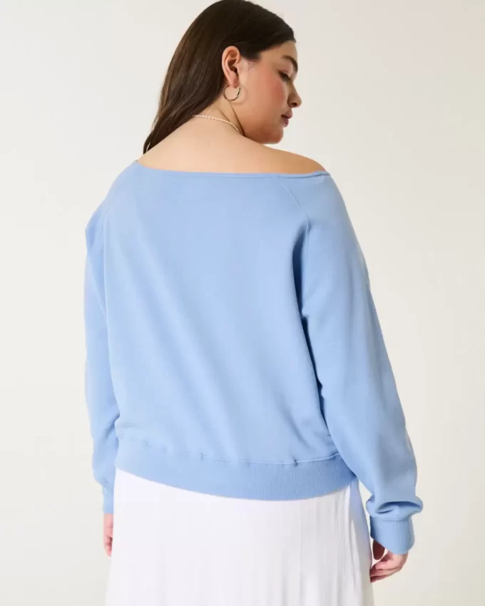 Omuzları Açık, Dalgalı Desenli Grafik Sweatshirt Omuzları Açık, Dalgalı Desenli Grafik Sweatshirt