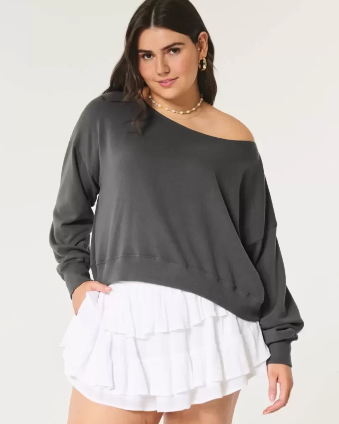 Omuzları Açık Kolay Havlu Sweatshirt Omuzları Açık Kolay Havlu Sweatshirt