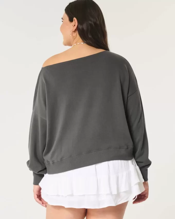 Omuzları Açık Kolay Havlu Sweatshirt Omuzları Açık Kolay Havlu Sweatshirt