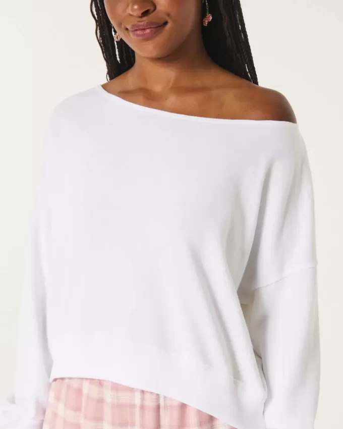 Omuzları Açık Kolay Havlu Sweatshirt Omuzları Açık Kolay Havlu Sweatshirt