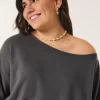 Omuzları Açık Kolay Havlu Sweatshirt Omuzları Açık Kolay Havlu Sweatshirt