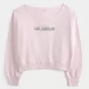 Omuzları Açık Los Angeles Grafik Sweatshirt Omuzları Açık Los Angeles Grafik Sweatshirt