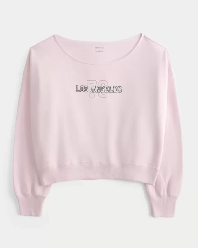 Omuzları Açık Los Angeles Grafik Sweatshirt Omuzları Açık Los Angeles Grafik Sweatshirt