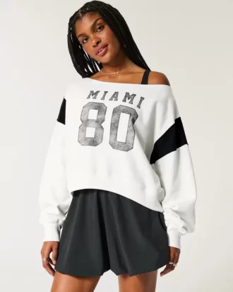 Omuzları Açık Miami Grafik Sweatshirt