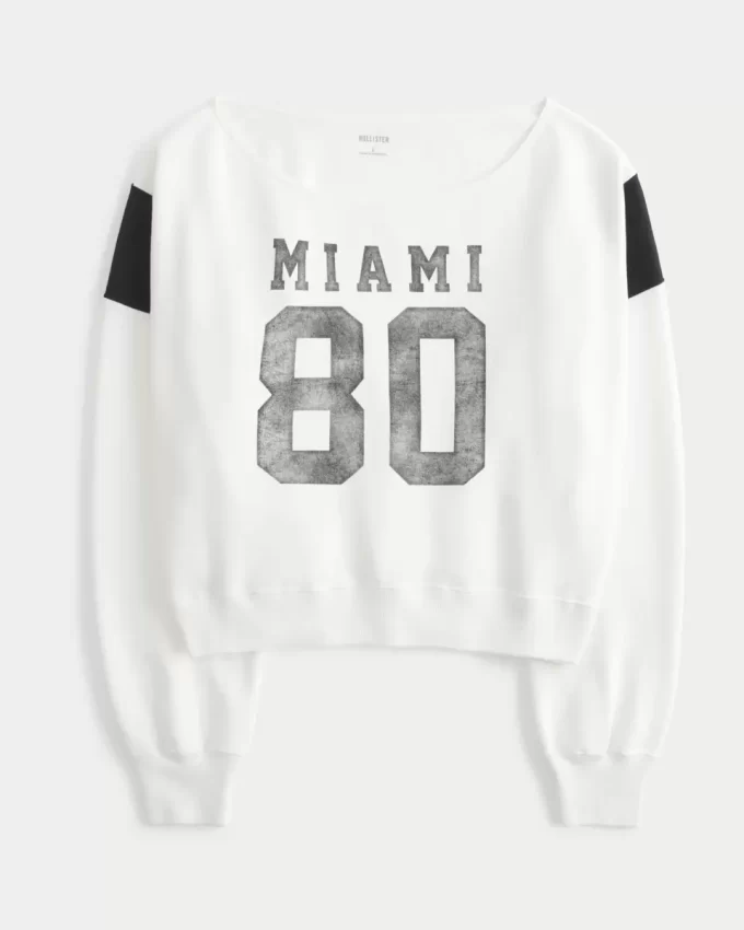Omuzları Açık Miami Grafik Sweatshirt Omuzları Açık Miami Grafik Sweatshirt