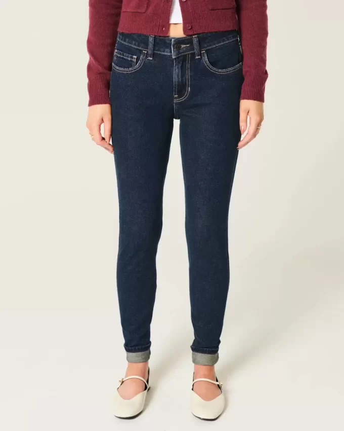 Orta Bel Koyu Yıkama Skinny Pantolon