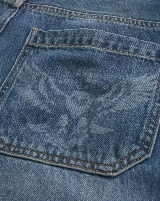Orta Boy Yıkama Kartal Grafik Patenci Bol Pantolon
