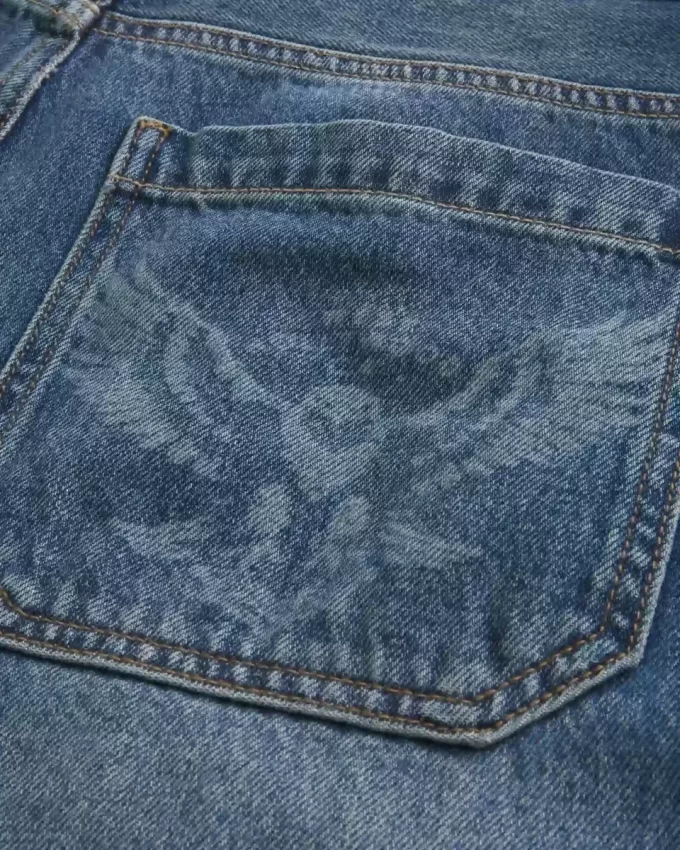 Orta Boy Yıkama Kartal Grafik Patenci Bol Pantolon