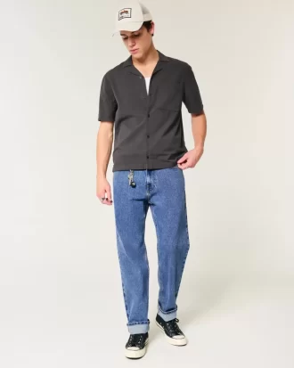 Orta Boy Yıkanmış Bol Kot Pantolon