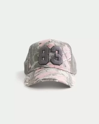 Pembe Kamuflajlı Rakamlı Grafik Kamyoncu Şapkası