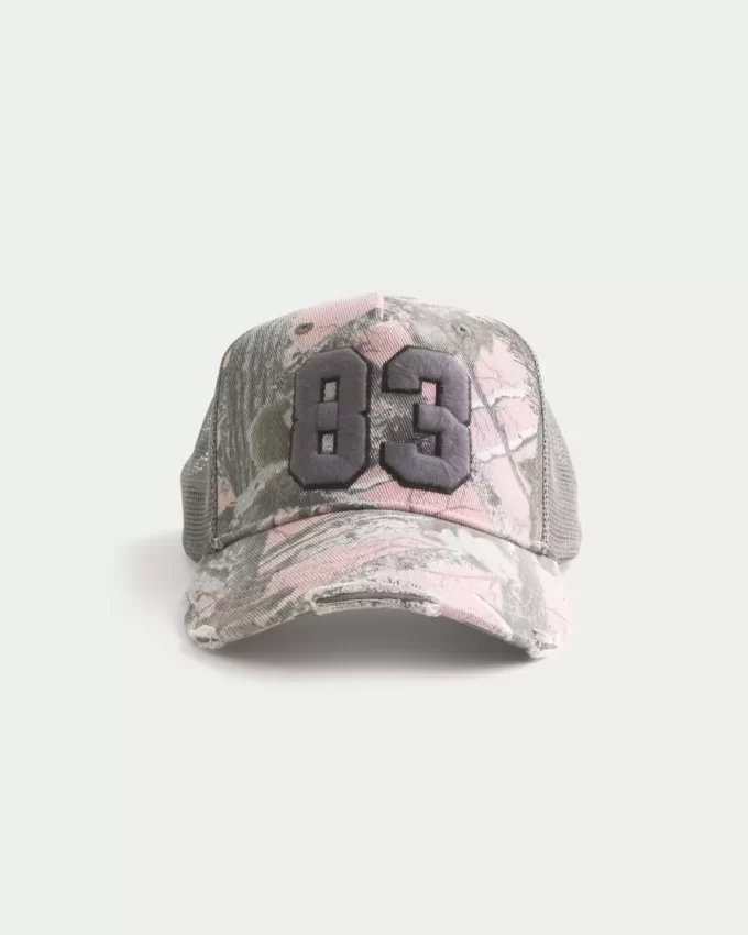 Pembe Kamuflajlı Rakamlı Grafik Kamyoncu Şapkası
