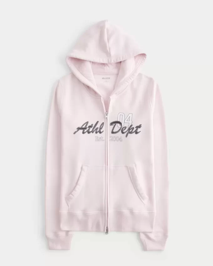 Slim Athletic Dept Grafik Fermuarlı Kapüşonlu Üst