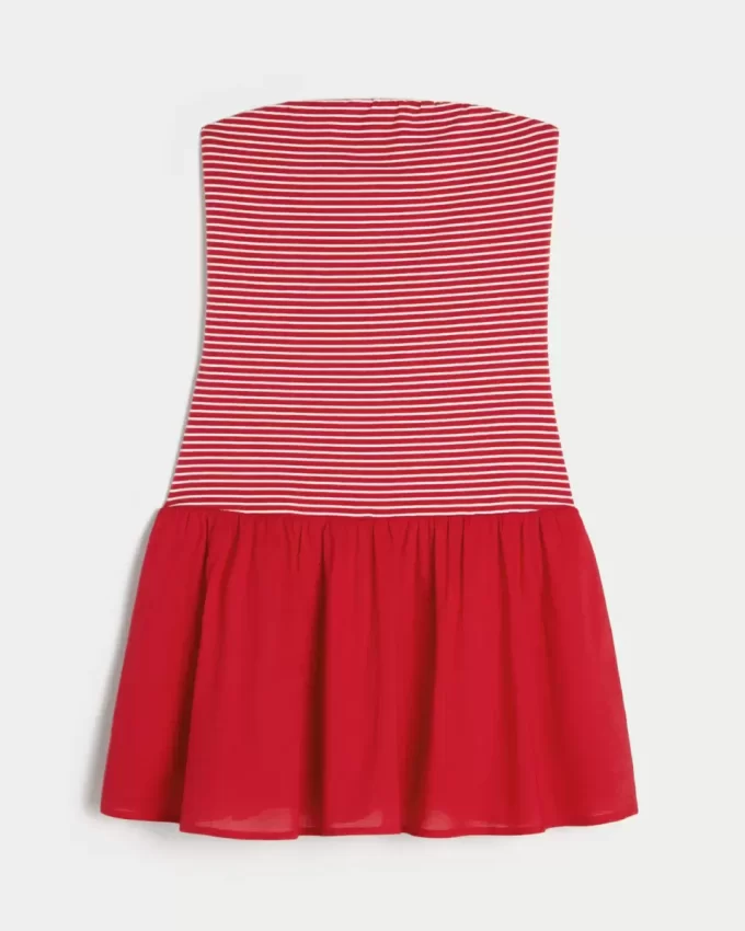 Straplez Düşük Bel Örgü-Dokuma Mini Elbise