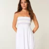 Straplez Fırfırlı Mini Elbise