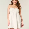 Straplez İşlemeli Babydoll Elbise