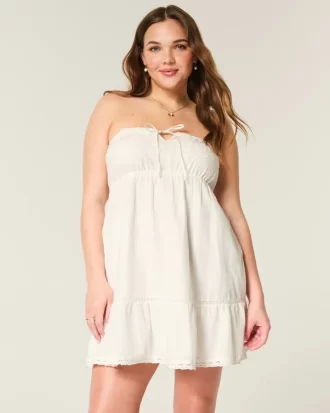 Straplez İşlemeli Babydoll Elbise