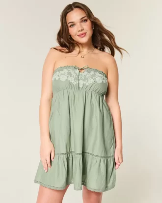 Straplez İşlemeli Babydoll Elbise