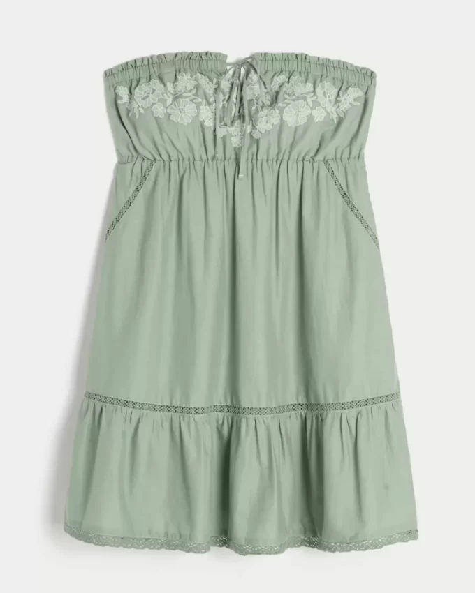 Straplez İşlemeli Babydoll Elbise