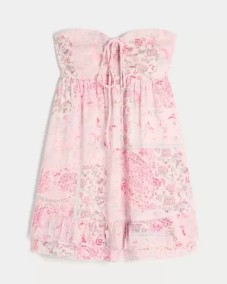 Straplez Volanlı Babydoll Mini Elbise