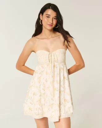 Straplez Volanlı Babydoll Mini Elbise