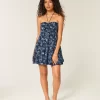 Straplez Volanlı Babydoll Mini Elbise
