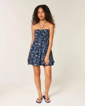 Straplez Volanlı Babydoll Mini Elbise
