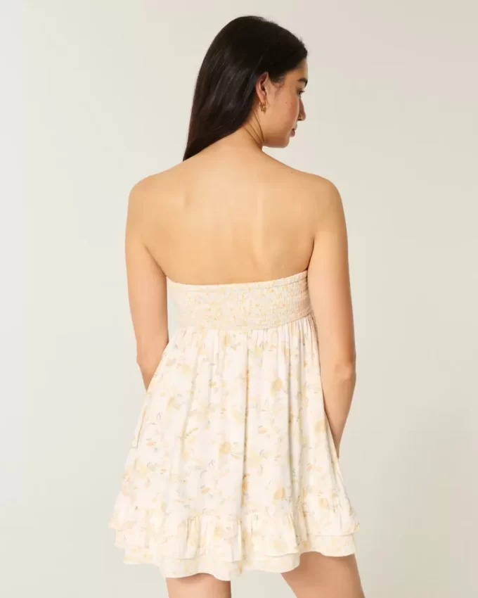 Straplez Volanlı Babydoll Mini Elbise