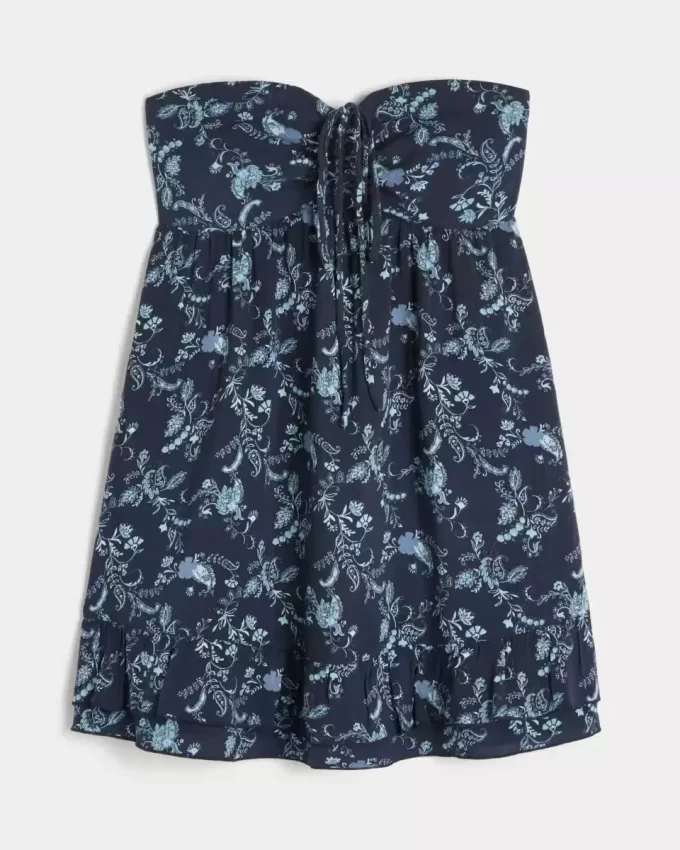 Straplez Volanlı Babydoll Mini Elbise