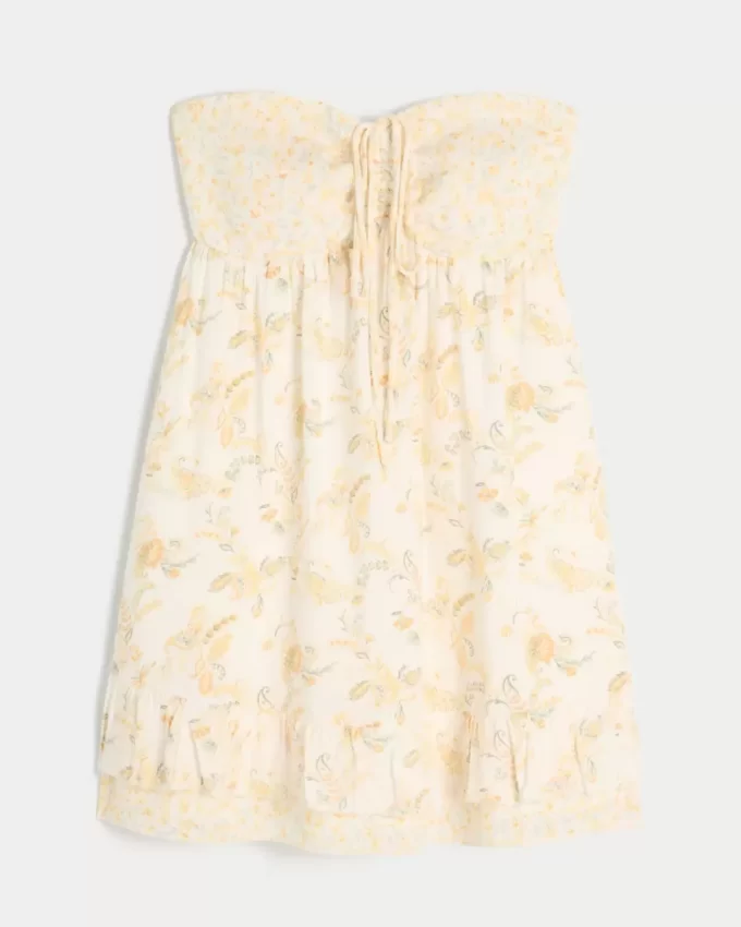 Straplez Volanlı Babydoll Mini Elbise