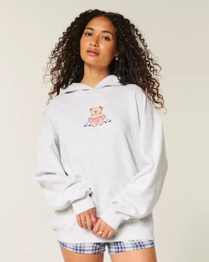 Teddy Bear Grafik Kapüşonlu