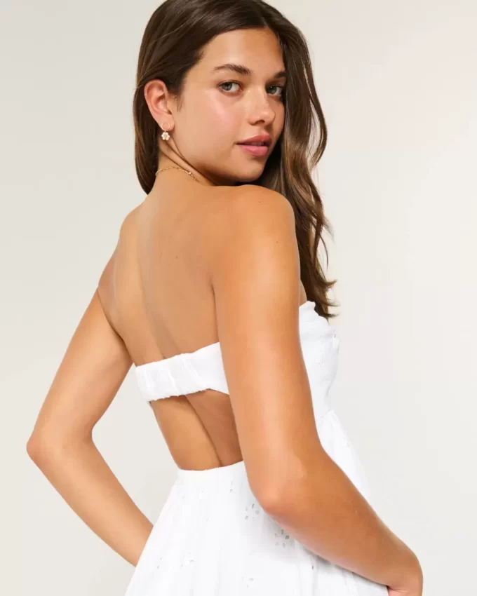 Twist Bust Eyelet Straplez Midi Elbise