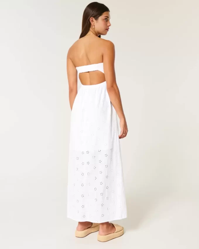 Twist Bust Eyelet Straplez Midi Elbise