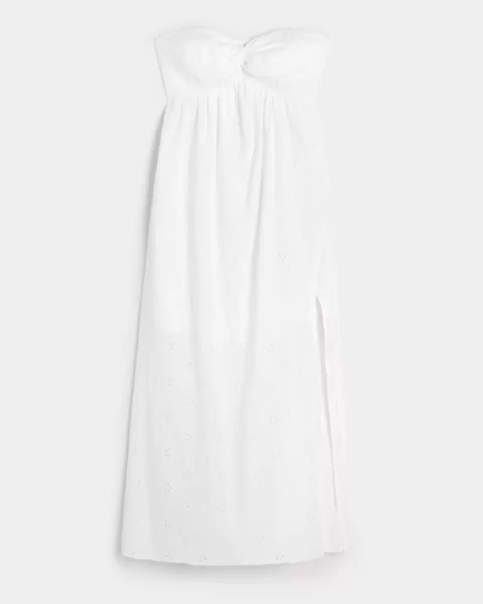 Twist Bust Eyelet Straplez Midi Elbise