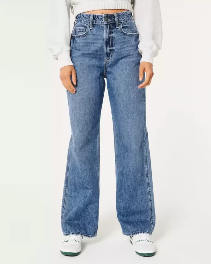 Ultra Yüksek Bel Orta Boy Bol Paça Kot Pantolon