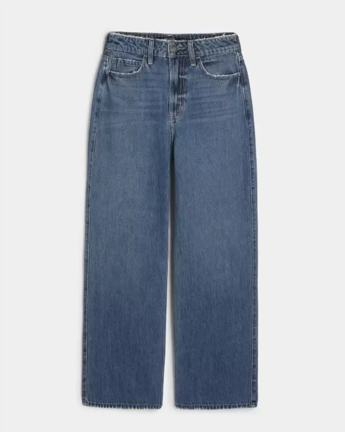 Ultra Yüksek Bel Orta Boy Bol Paça Kot Pantolon