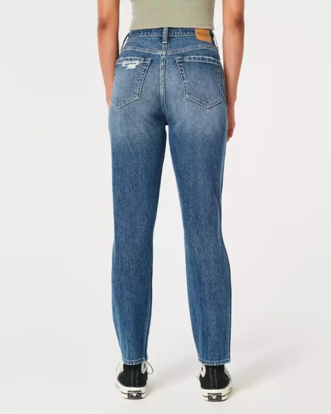 Ultra Yüksek Bel Yırtık Orta Yıkama Mom Jean
