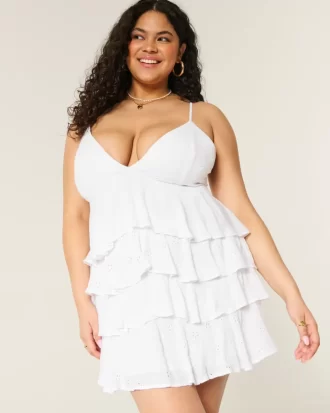 V Yaka Volanlı Babydoll Mini Elbise