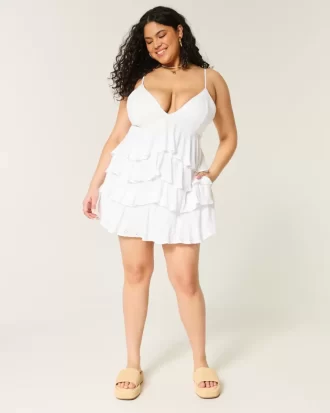 V Yaka Volanlı Babydoll Mini Elbise