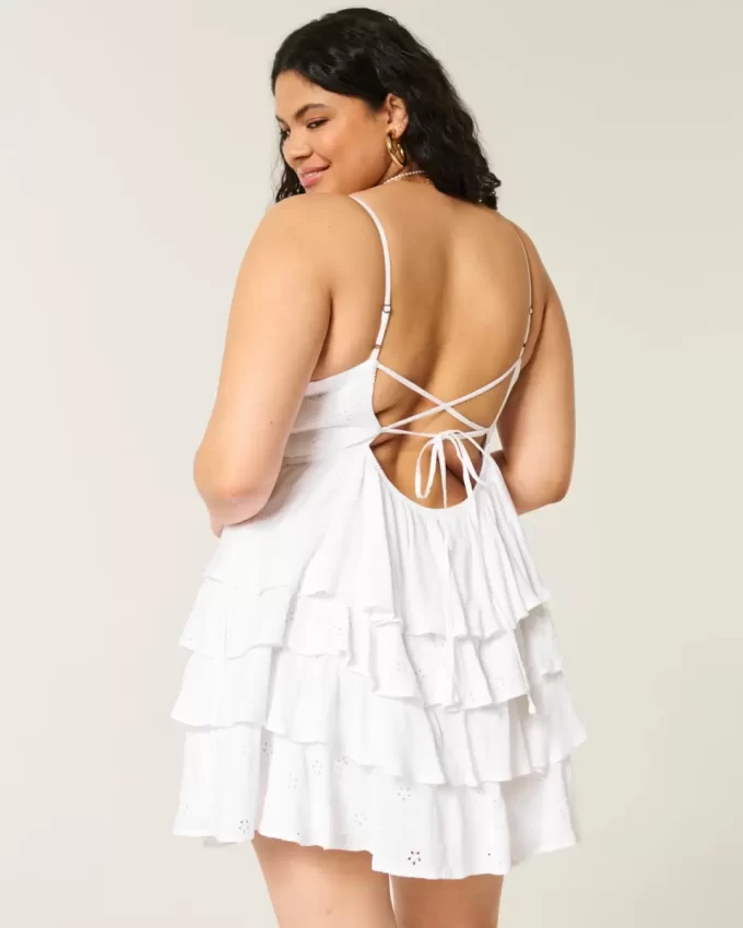 V Yaka Volanlı Babydoll Mini Elbise