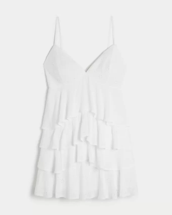 V Yaka Volanlı Babydoll Mini Elbise