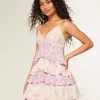V Yakalı Volanlı Katlı Babydoll Mini Elbise