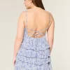 V Yakalı Volanlı Katlı Babydoll Mini Elbise