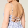 V Yakalı Volanlı Katlı Babydoll Mini Elbise