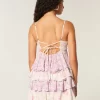 V Yakalı Volanlı Katlı Babydoll Mini Elbise