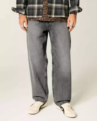 Yıkanmış Gri Patenci Bol Pantolon