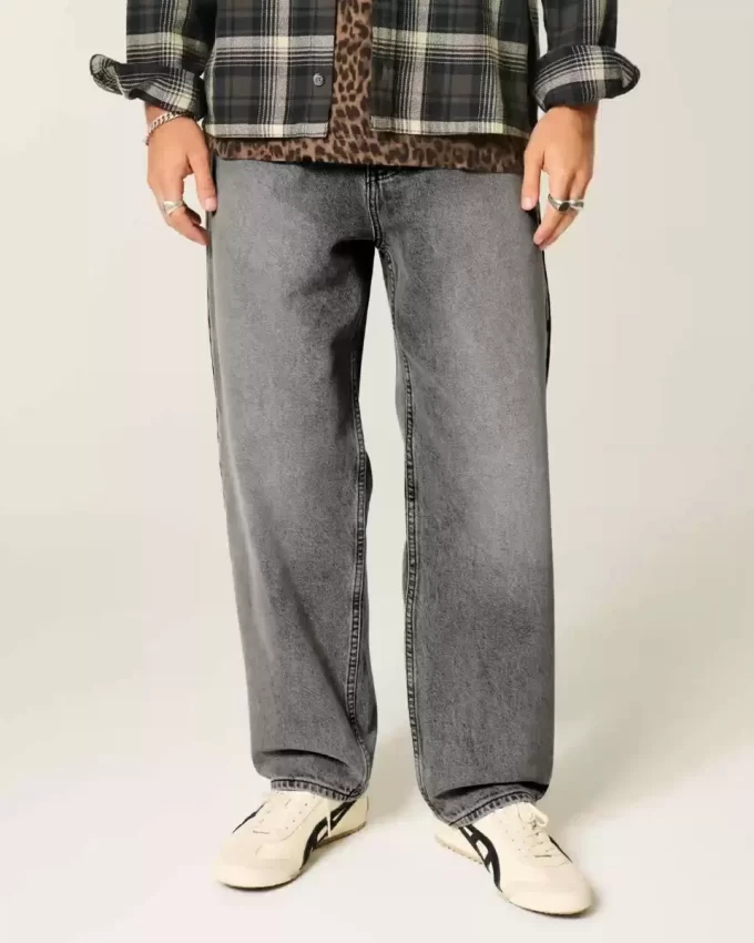 Yıkanmış Gri Patenci Bol Pantolon