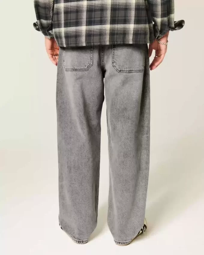 Yıkanmış Gri Patenci Bol Pantolon