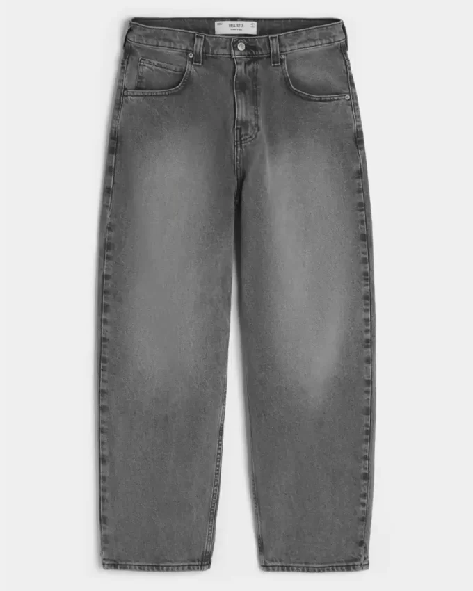 Yıkanmış Gri Patenci Bol Pantolon