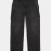 Yıkanmış Siyah Bol Kargo Pantolon